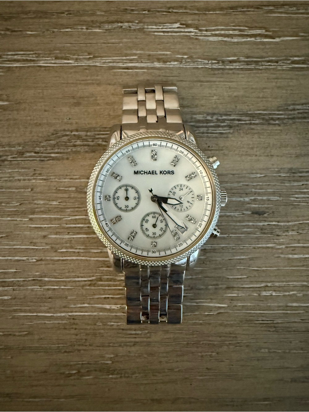 Michael Kors Women’s  Silver Watch with White Dial and Crystal Accents